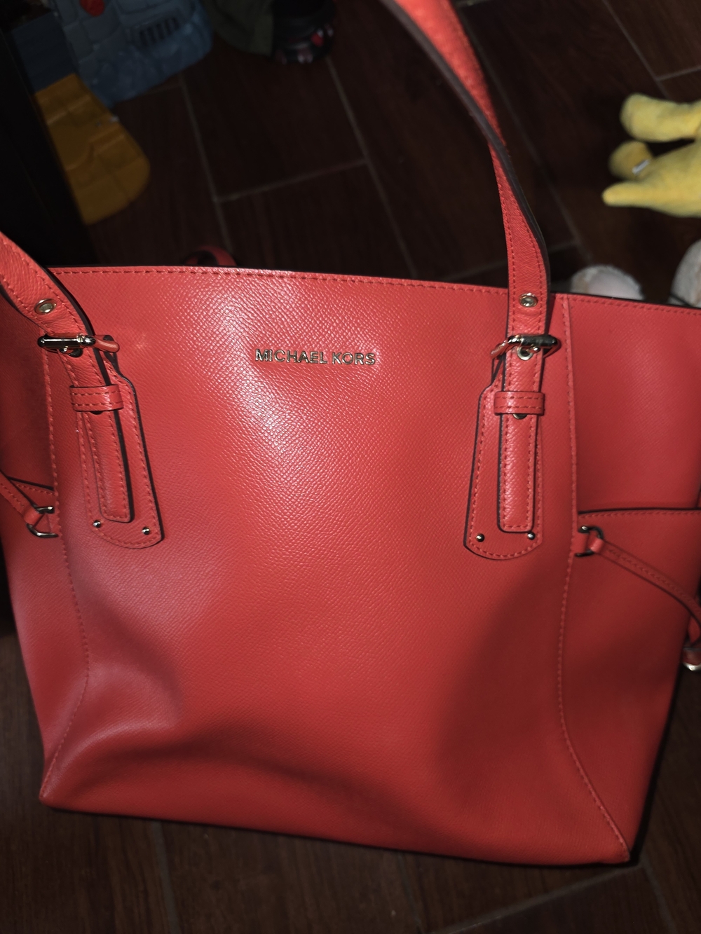Michael Kors Coral-Red Saffiano Tote with Gold Logo